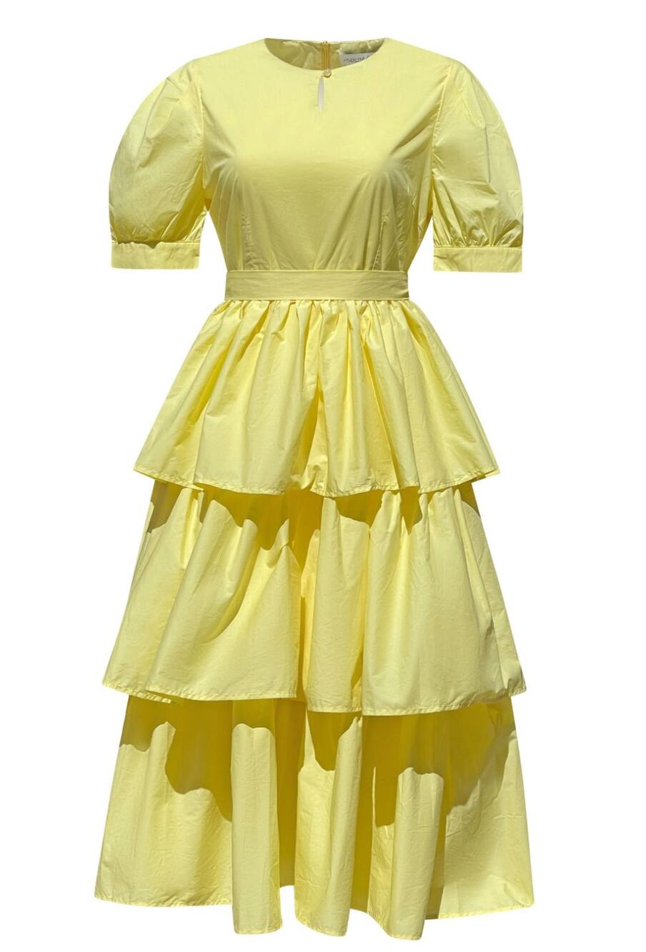 Madeleine Simon Yellow Fibonacci Tiered Princess Dress Size Large